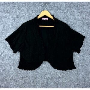 Knit Minded Bolero Sweater Womens 2X Black Acrylic Open Front Ruffle Y2K Jacket